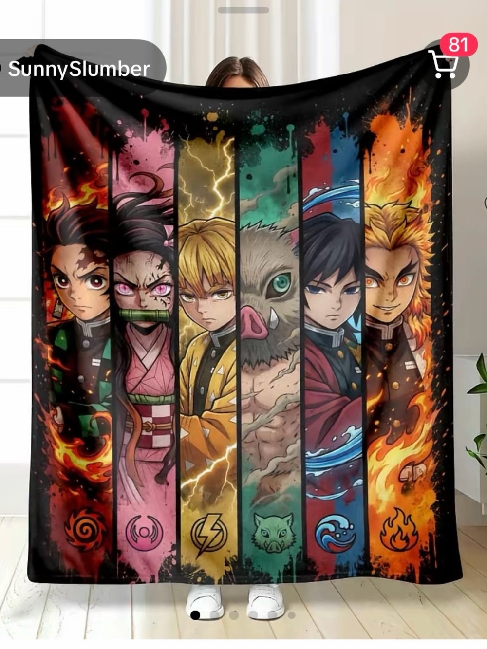 Brand new Anime Character Panel Fleece Throw - Multi